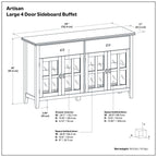 Artisan Solid Wood Large 4 Door Sideboard Buffet in Russet