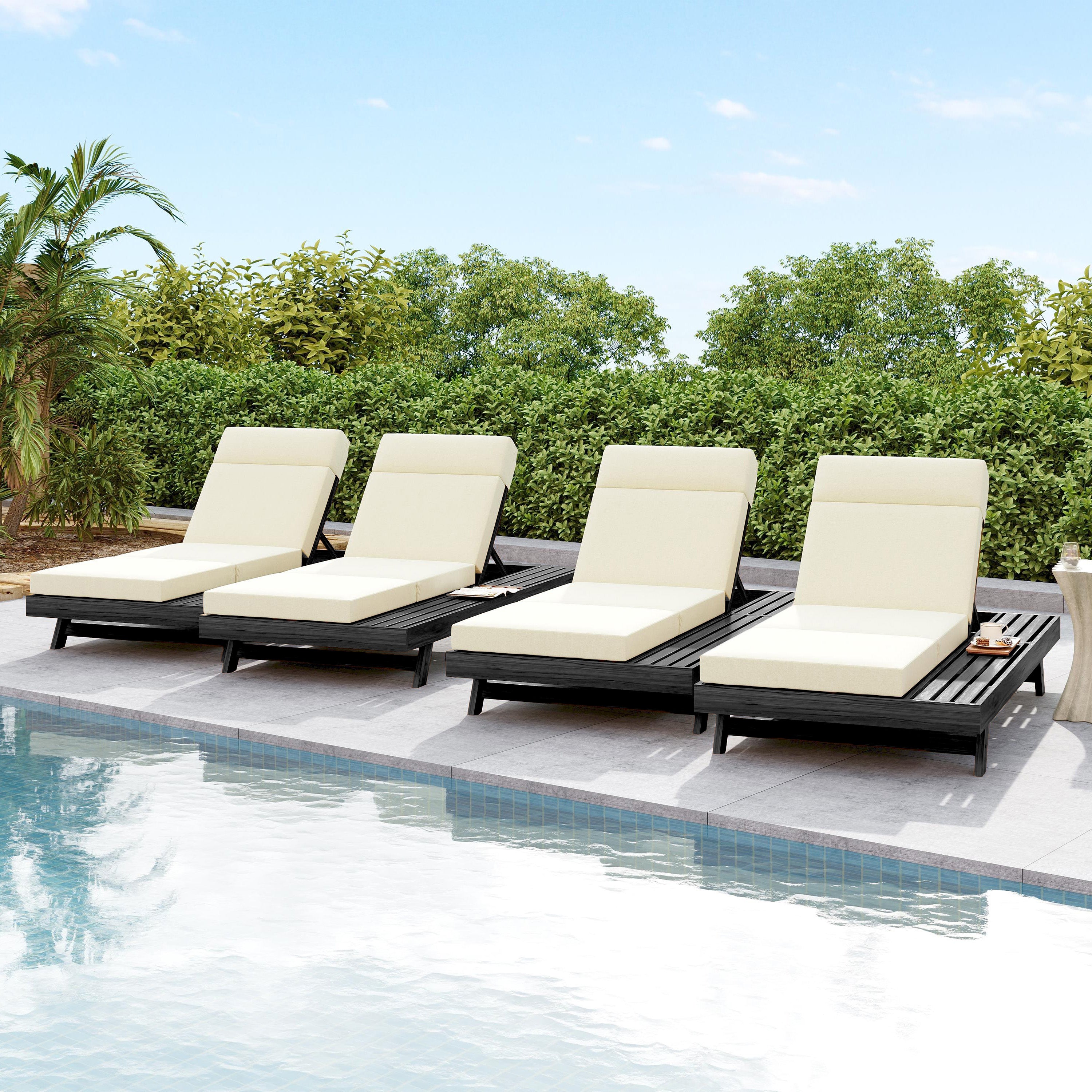 Lounge Chaise Set With Headrest, Acacia Wood