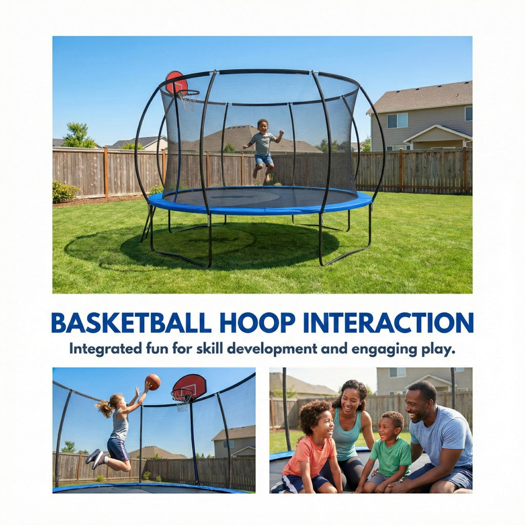 14 Ft Pumpkin Trampoline, Outdoor Trampoline with Basketball Hoop