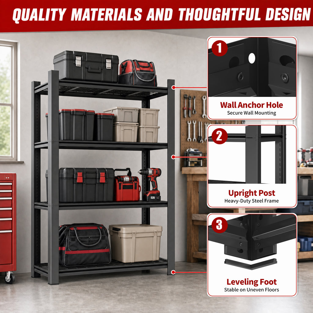 60"H 4-Tier Adjustable Heavy Duty Shelving Rack