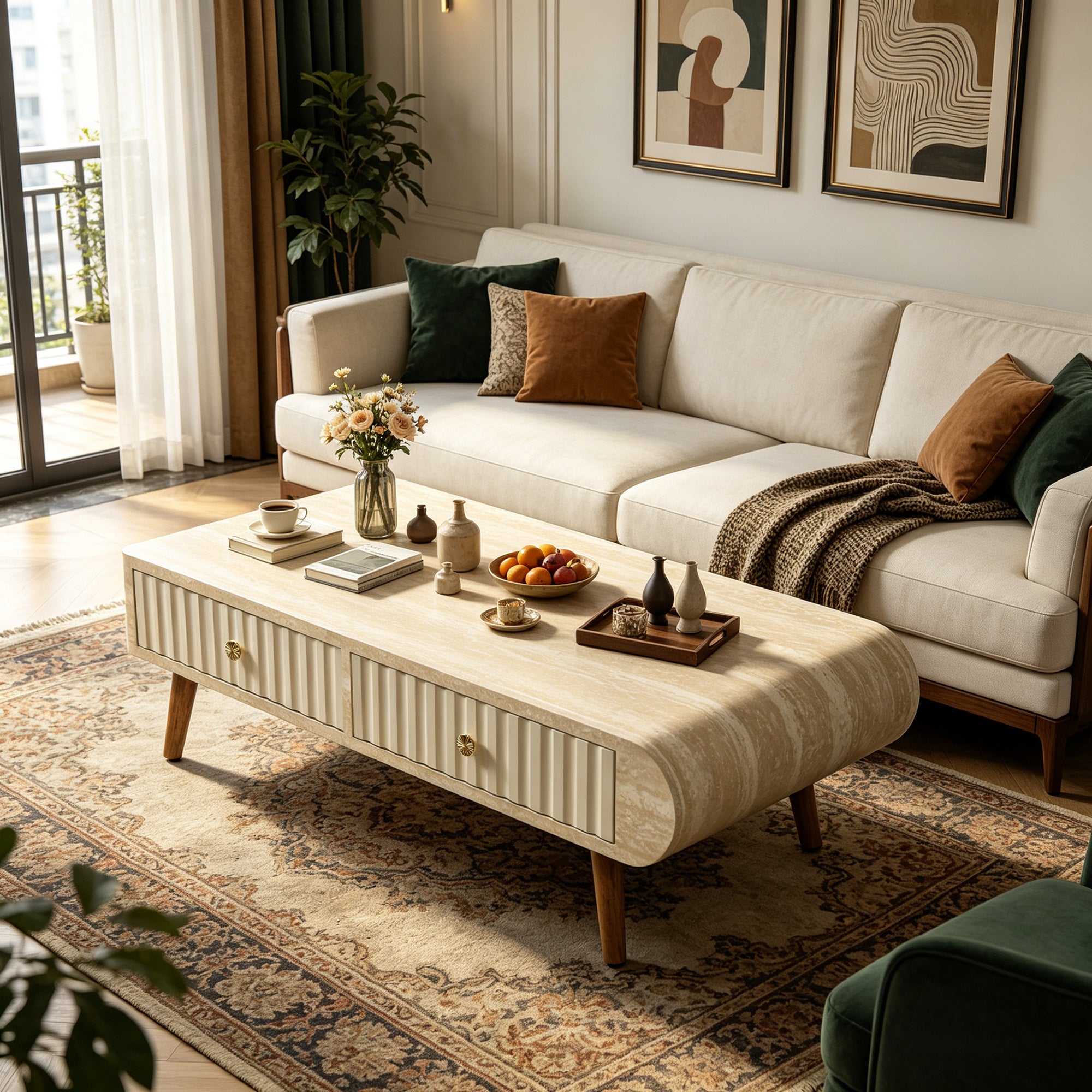 Coffee Table with Veneered Faux Marble Tabletop
