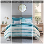 8 Piece Printed Seersucker Comforter and Quilt Set Collection Aqua Full/Queen