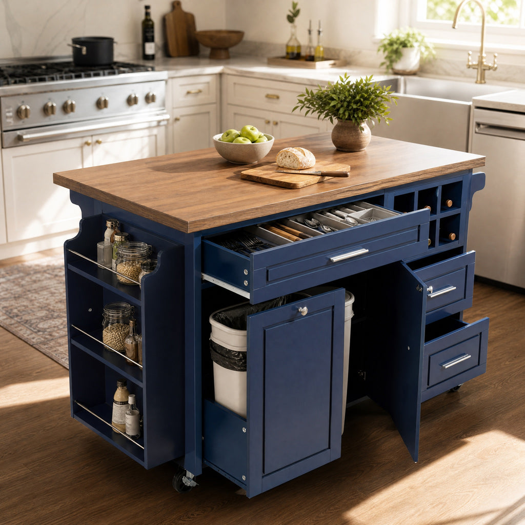 51.54" Rolling Kitchen Island Cart with Drop-Leaf