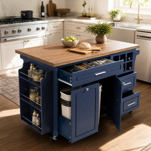 51.54" Rolling Kitchen Island Cart with Drop-Leaf