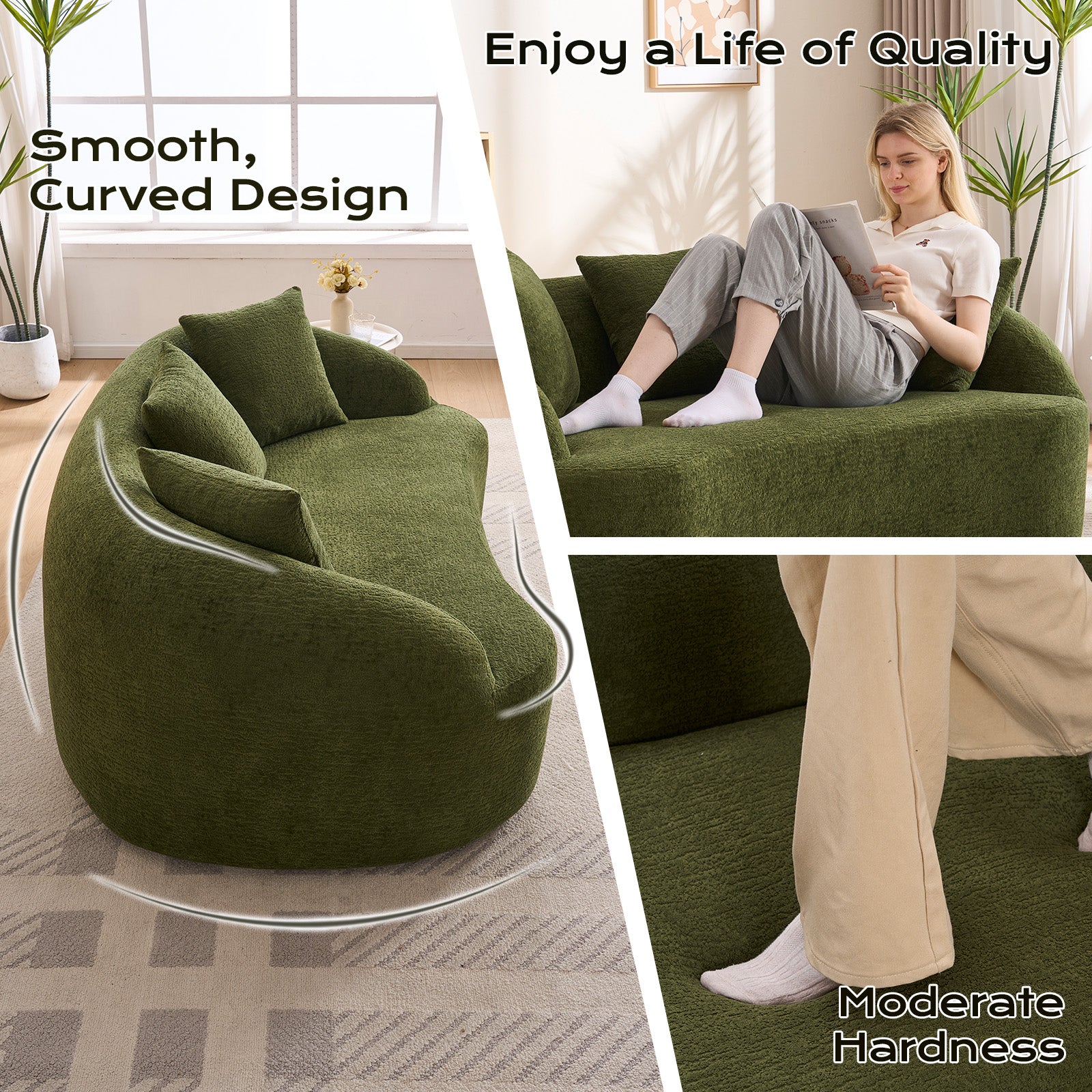 LY-049S Curved Modern Boneless Sofa Loveseat