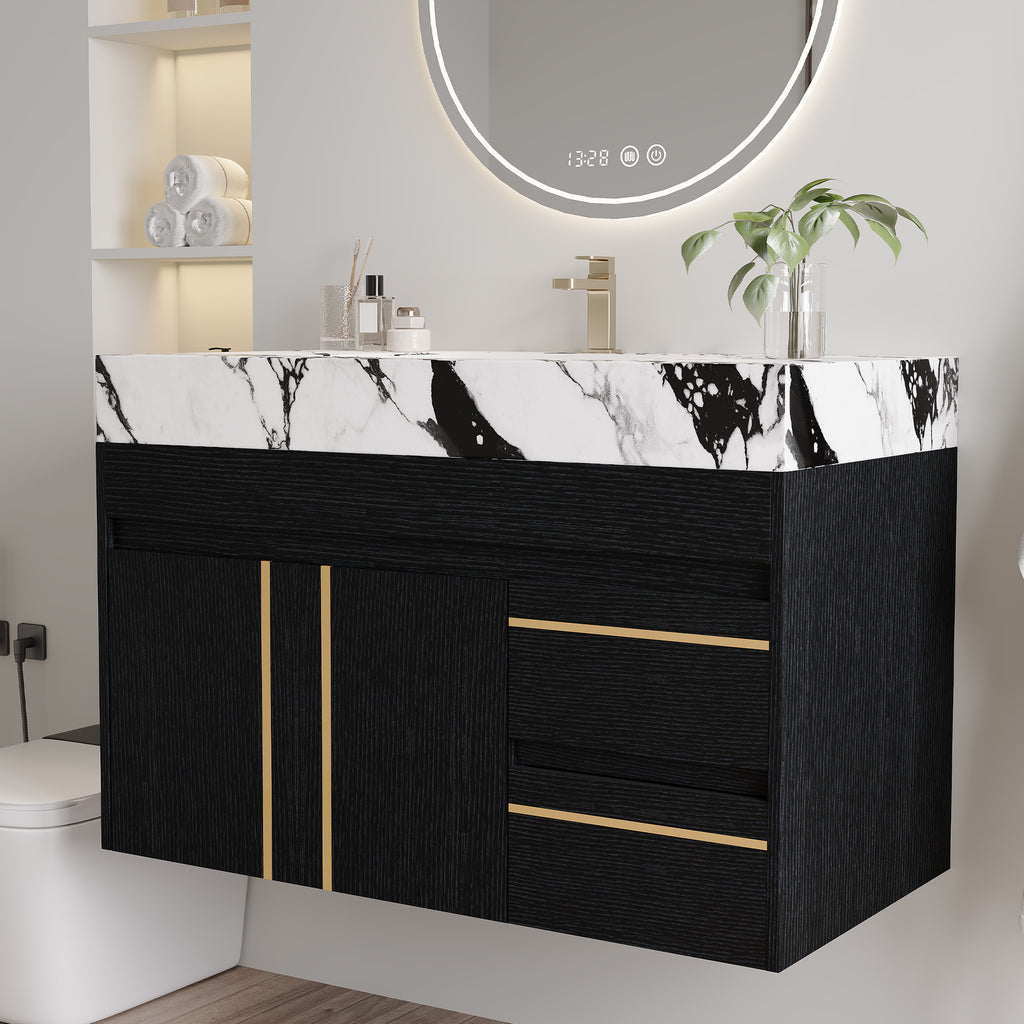36" Floating Bathroom Vanity with Ceramic Sink and Faux Marble Top