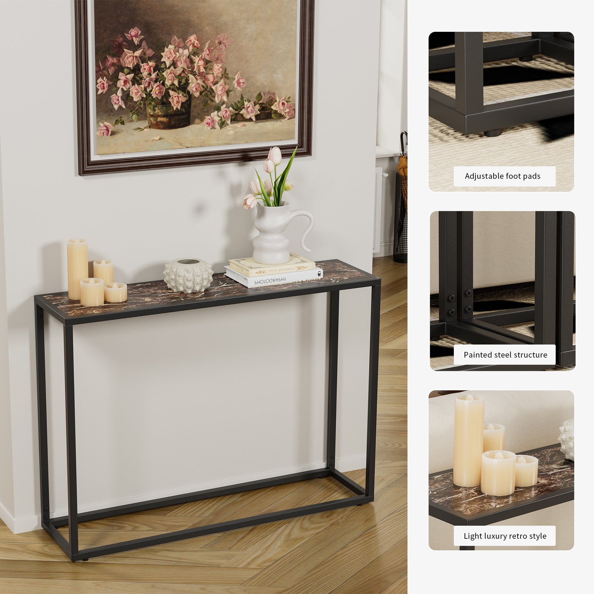 Narrow Console Table - High-End Edge Wrapped Foyer Table
