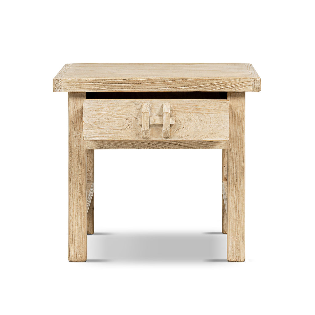 Rowan 22" Elm Wood Side Table with Drawer Light