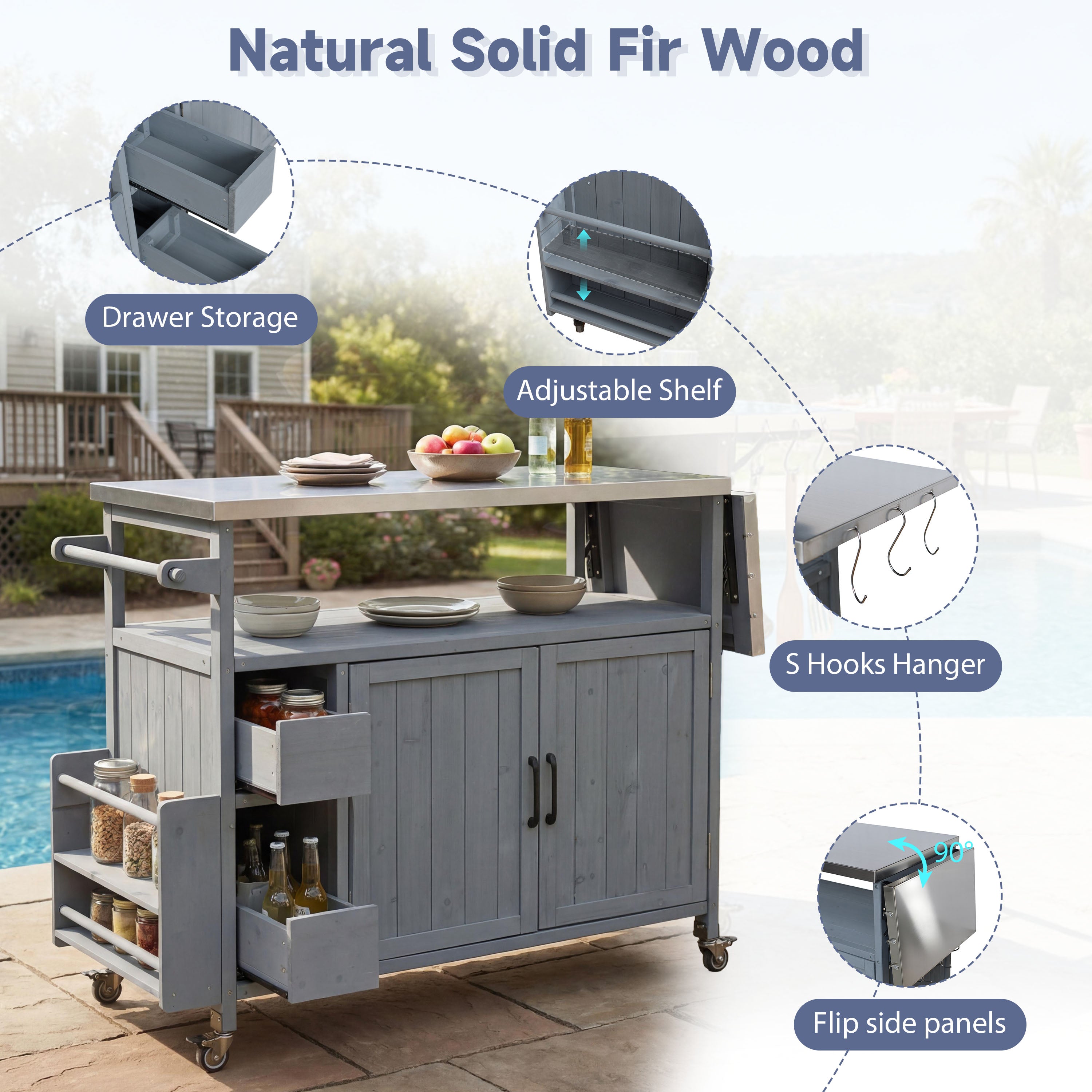 54.33" Farmhouse Rolling Outdoor Kitchen Cart
