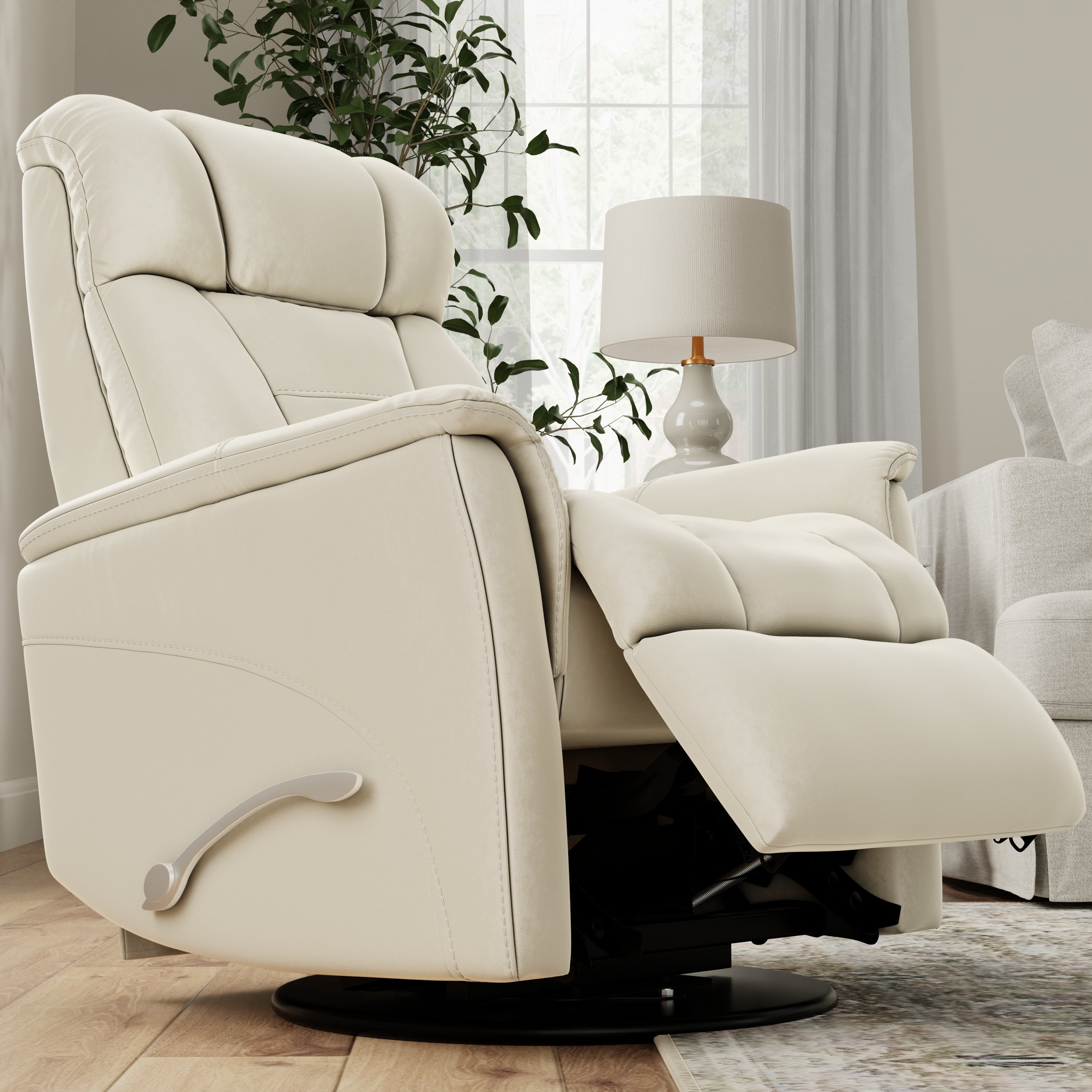 Global Home Swivel Glider Recliner with Manual Adjustable Headrest & Footrest