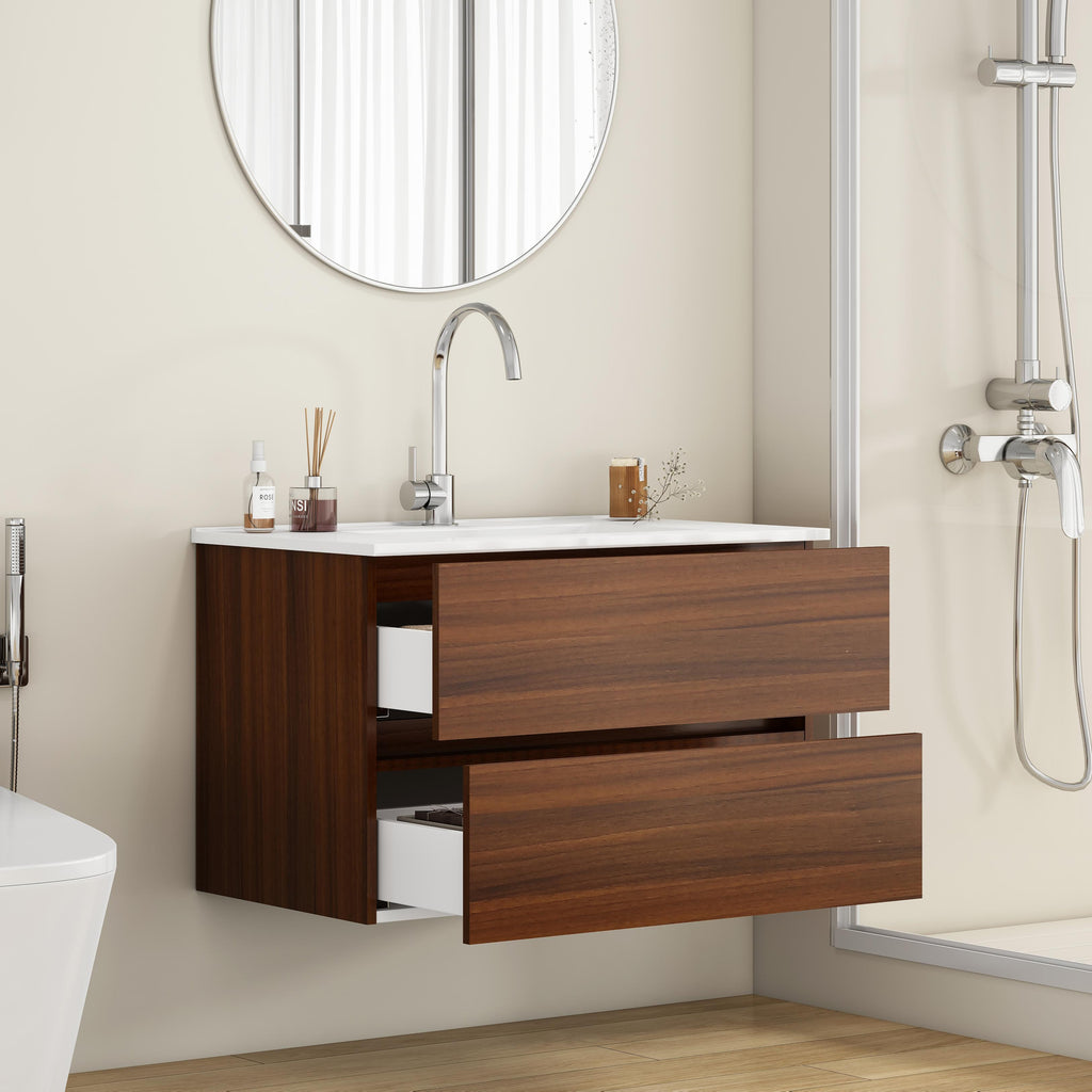 32-Inch Wall-Mounted Bathroom Vanity with Double Drawers