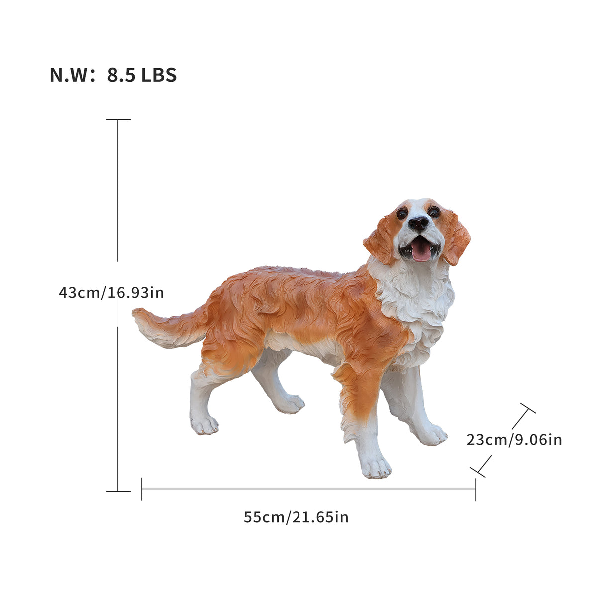 Lifelike Hound Dog Statue, Hand-Painted Resin, Brown and White, 21.65 Inches