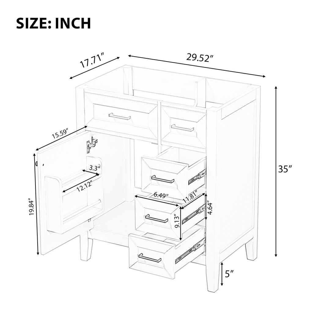 30" Bathroom Vanity Without Sink