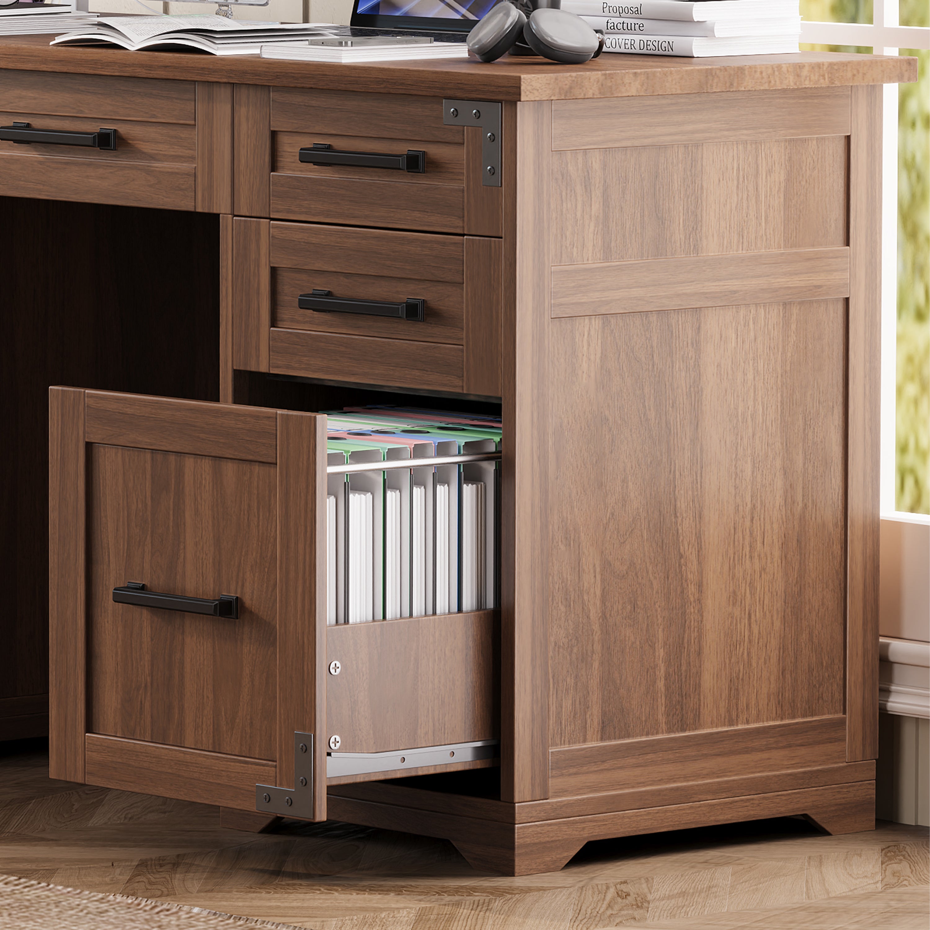 55" Farmhouse Executive Desk with Charging Station