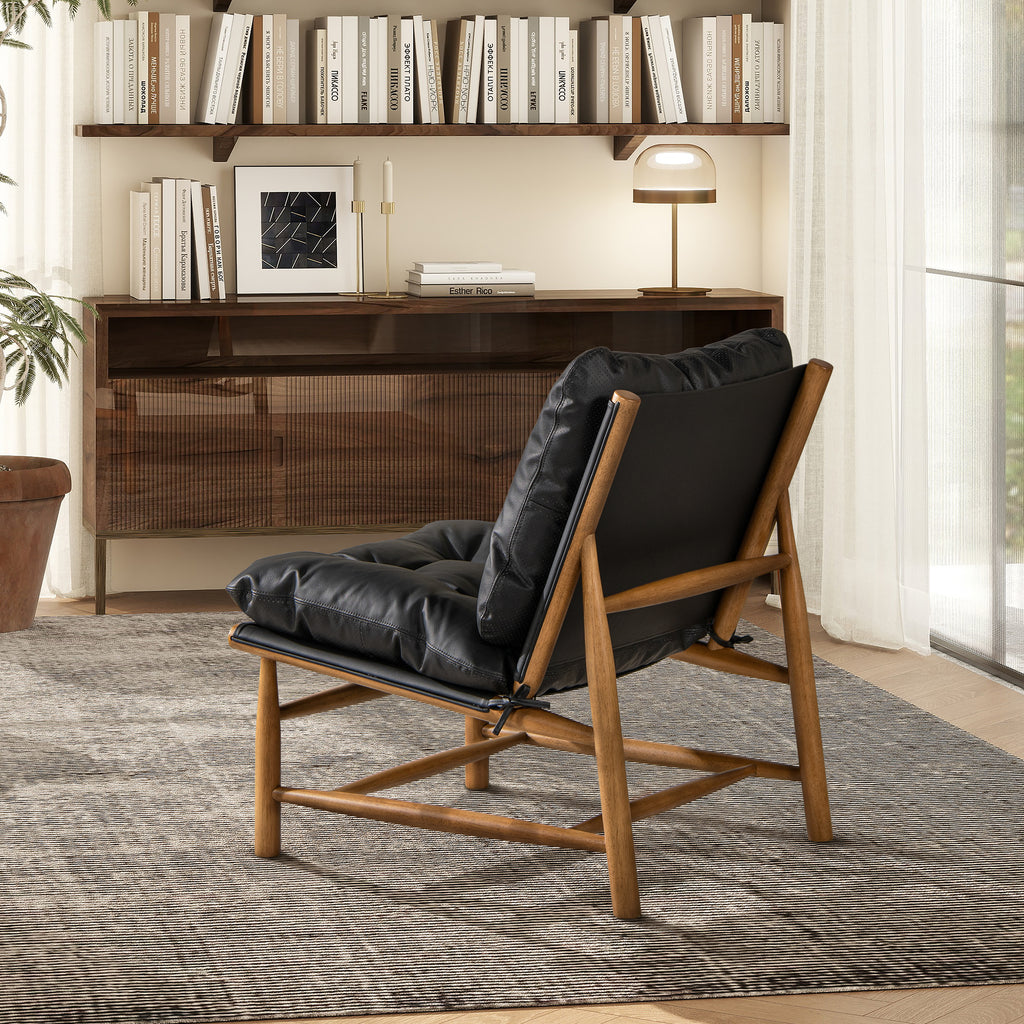 Oxford 26.5" Leather Mid-Century Modern Accent Chair, Noir