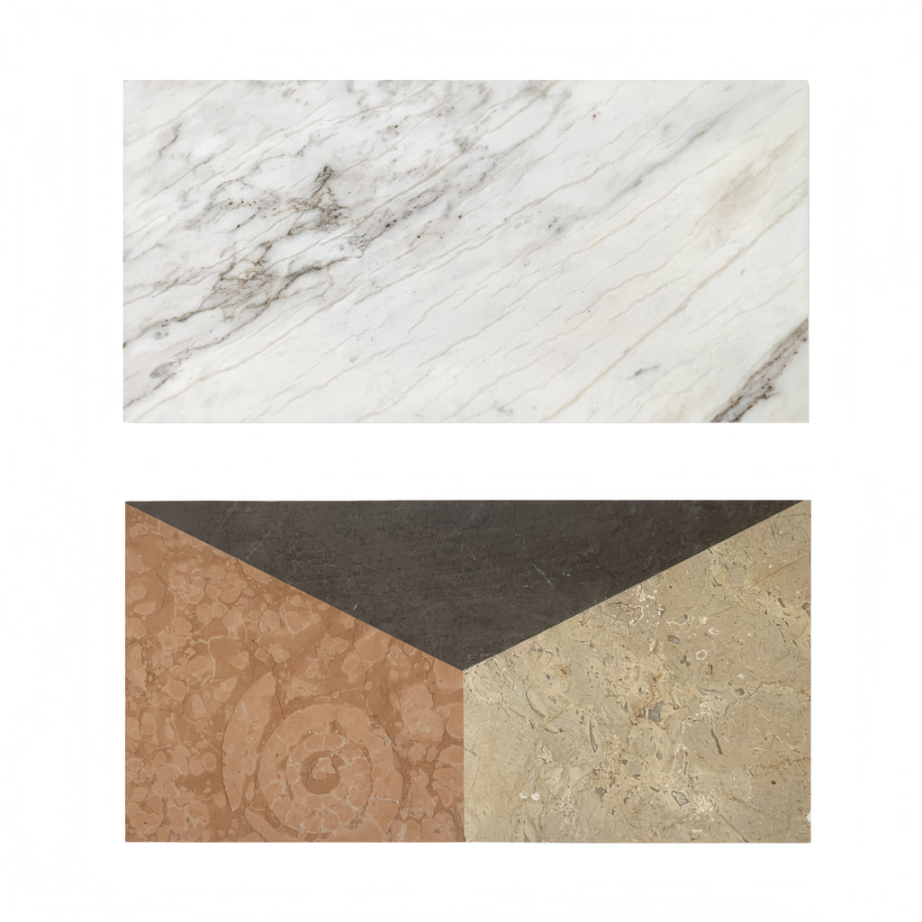 12x24 Waterjet Marble Tile - White Gold Red Gray