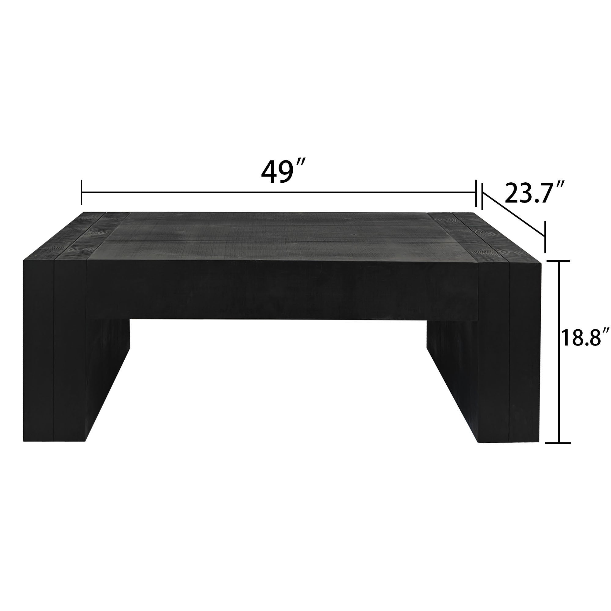Modern Black Solid Wood Coffee Table, 49in Rectangular