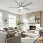 52" Modern Brushed Nickel Flush Mount Ceiling Fan with Light