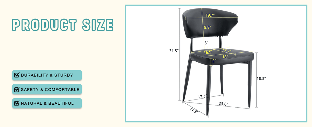 Black Minimalist Ergonomic Dining Chair - Set of 4