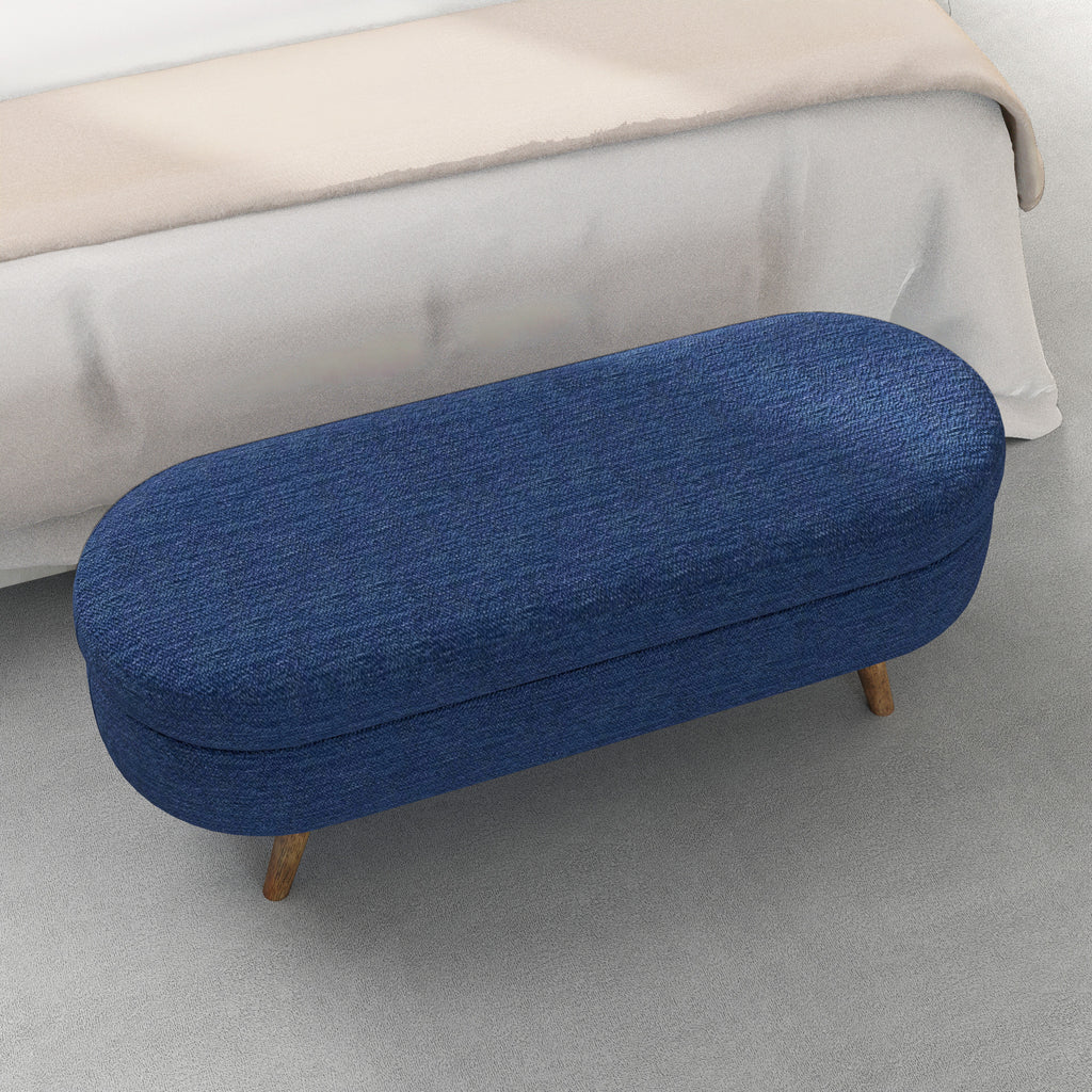 Blue Oval Storage Bench with Rubber Wood Legs