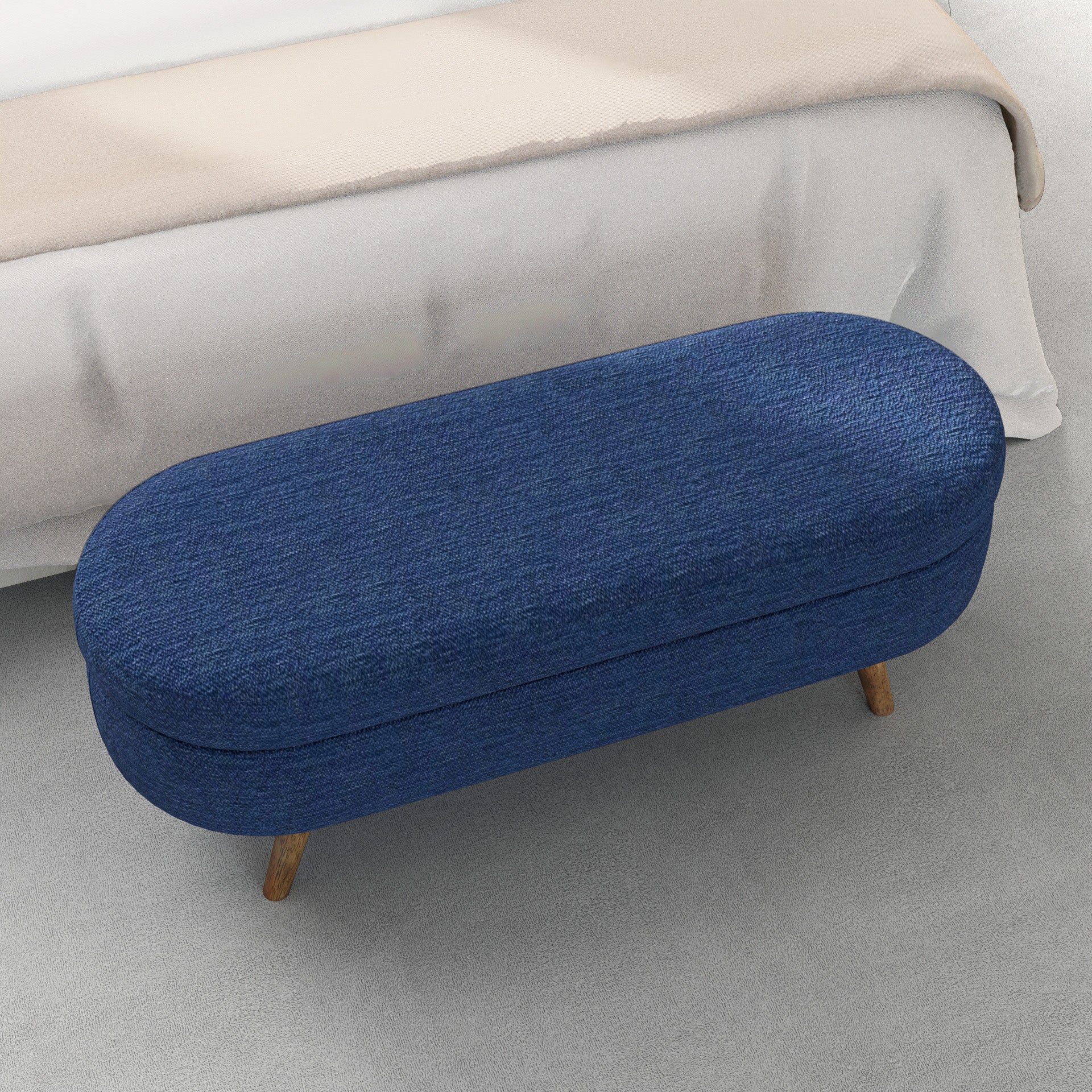 Blue Oval Storage Bench with Rubber Wood Legs