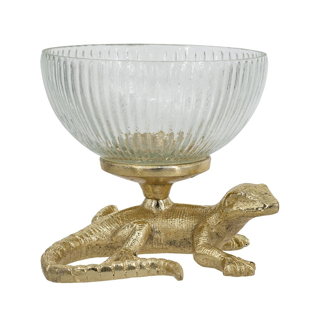 Pedestal Bowl with Lizard Sculpture