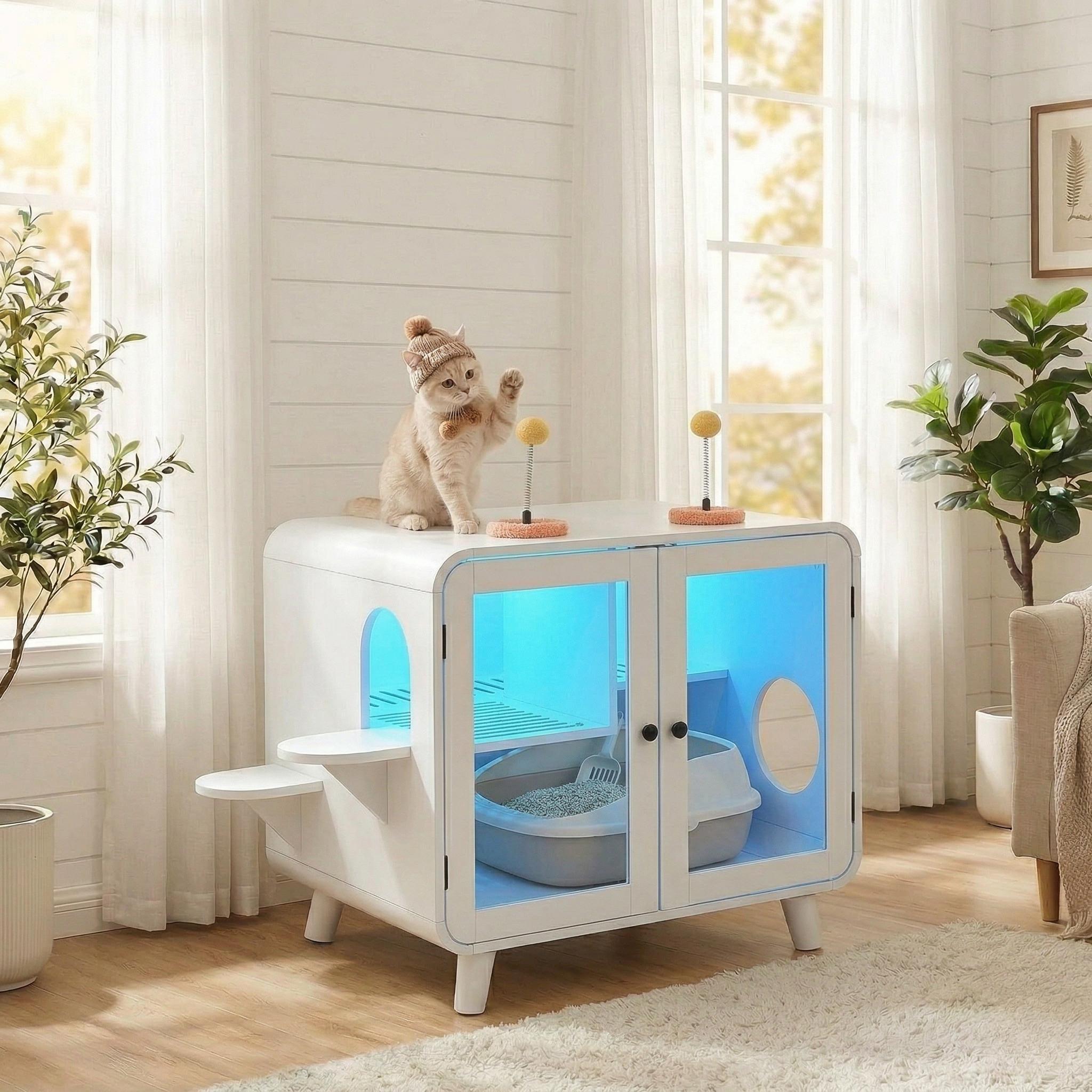 Cat Hidden Litter Box Enclosure with RGB LED Light