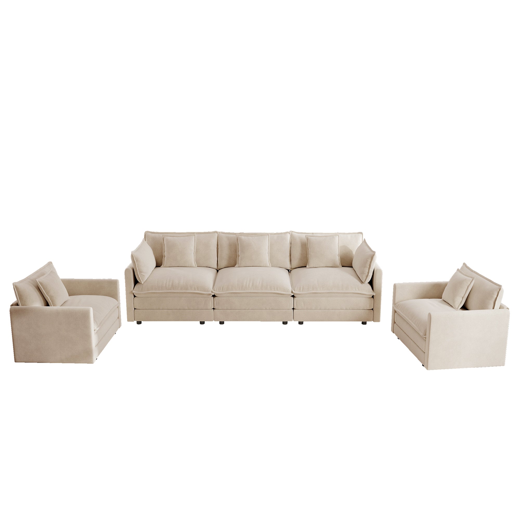 Modern Sofa Set of 3 in Light Coffee Chenille