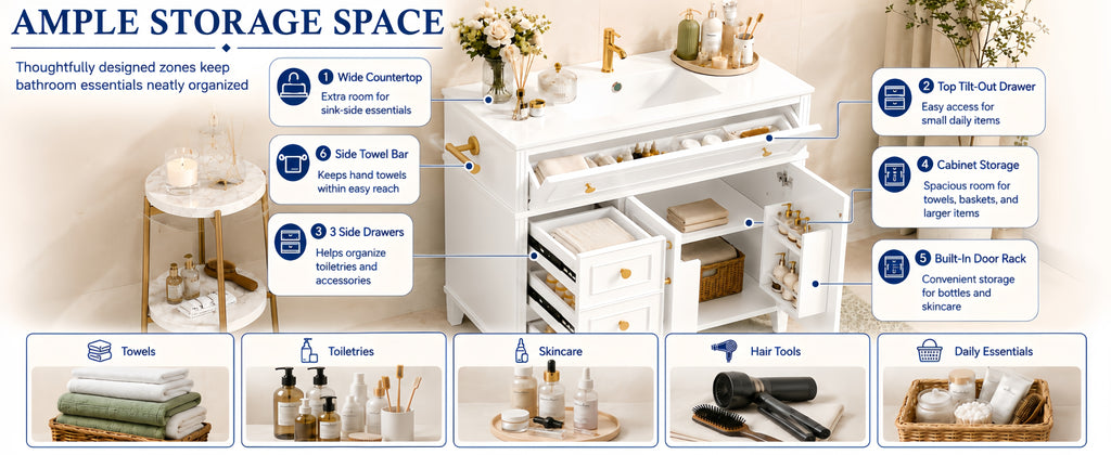 36 Inch Elegant Modern Bathroom Vanity with Sink