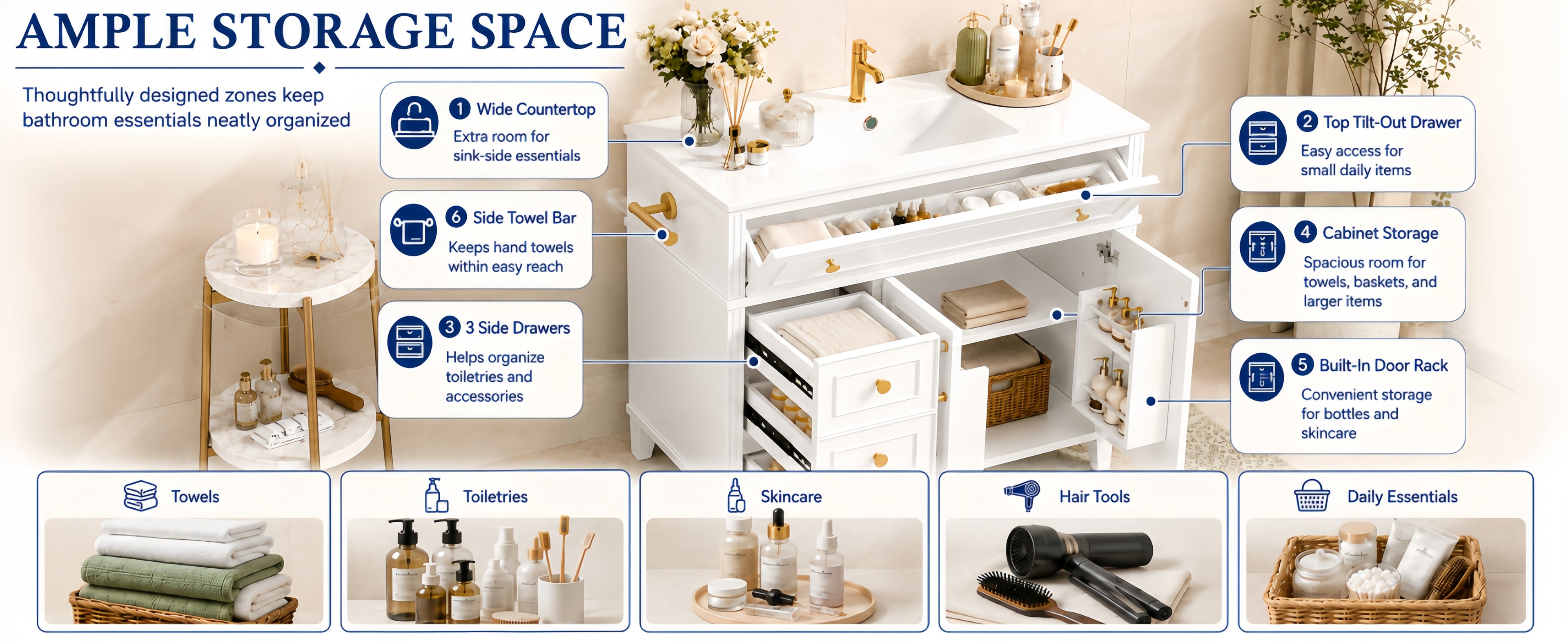 36 Inch Elegant Modern Bathroom Vanity with Sink