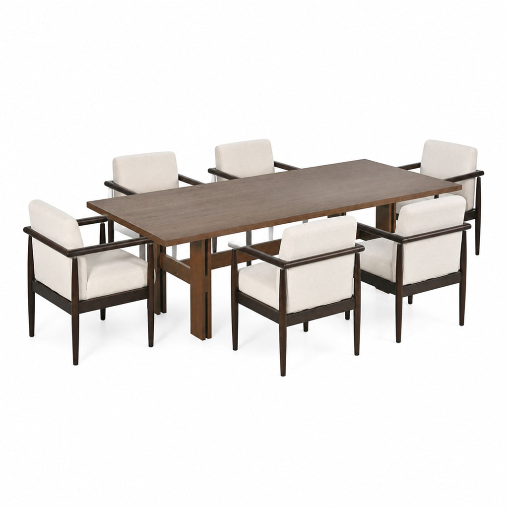 7‑Piece Dining Table Set, Mid‑Century 71" Rubber Wood