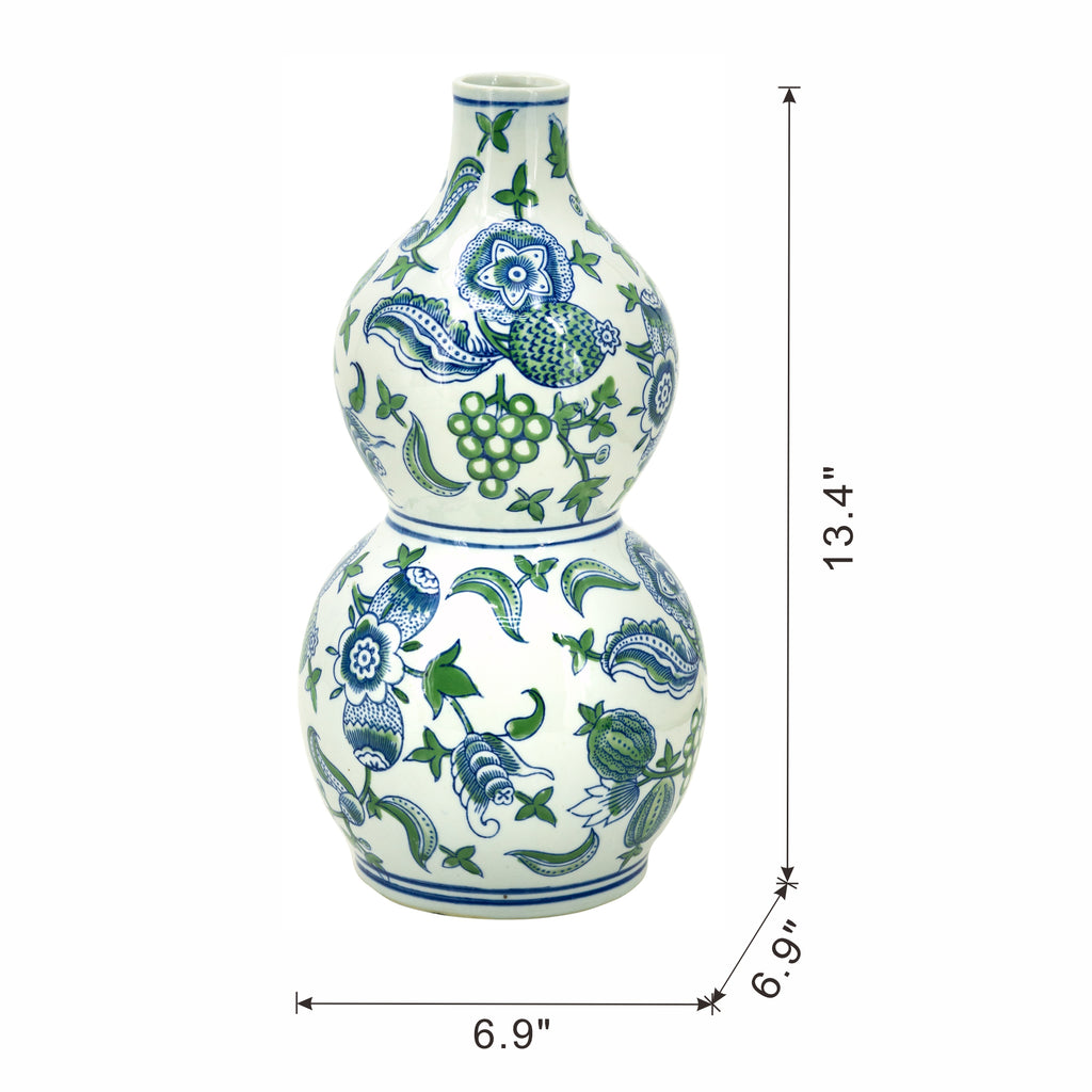 D6.9x13.4" Porcelain Double Gourd Vase with Cherry Blossom Patterns