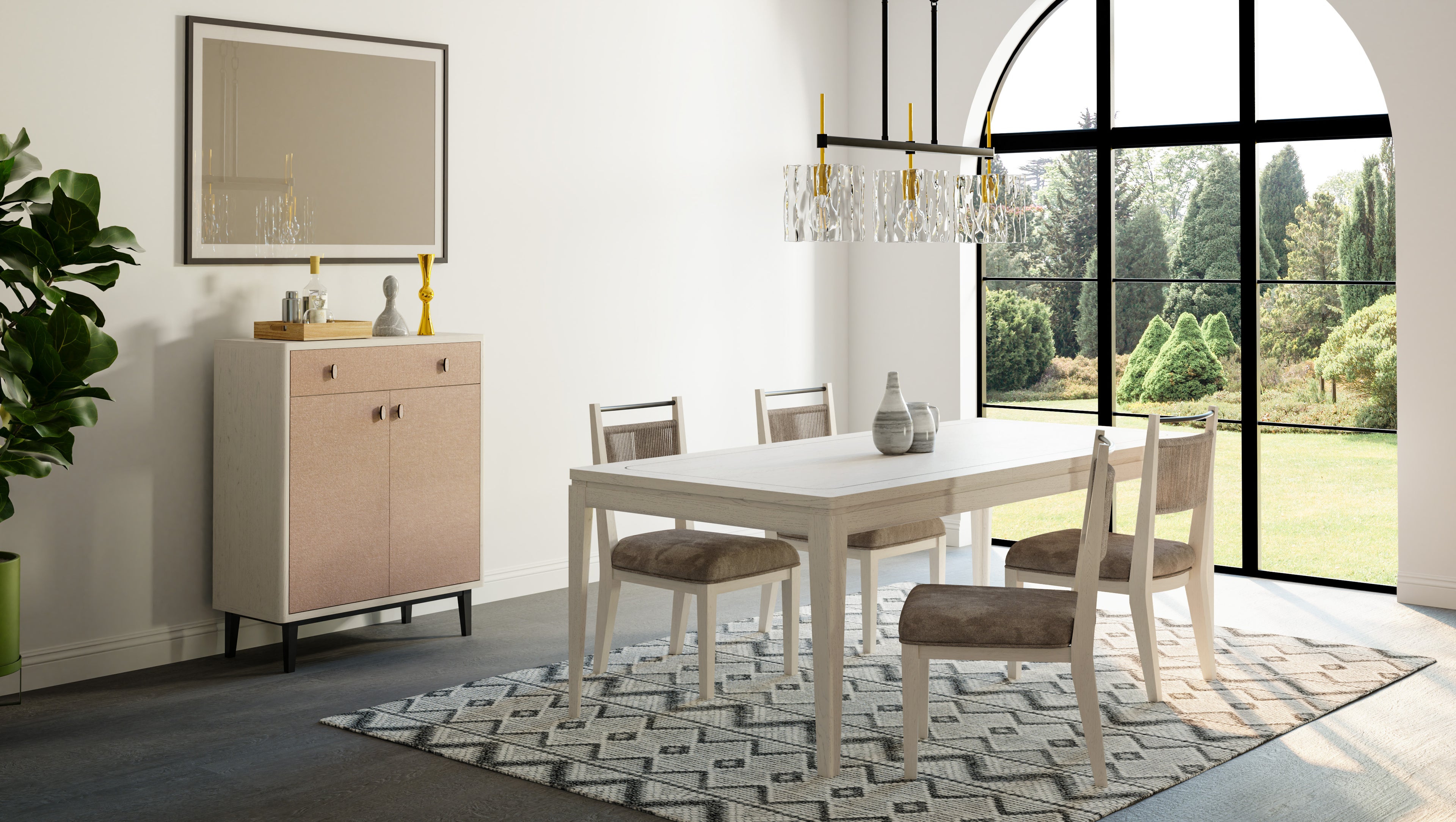 Expandable Leg Table with Metal Inlay - Vanilla