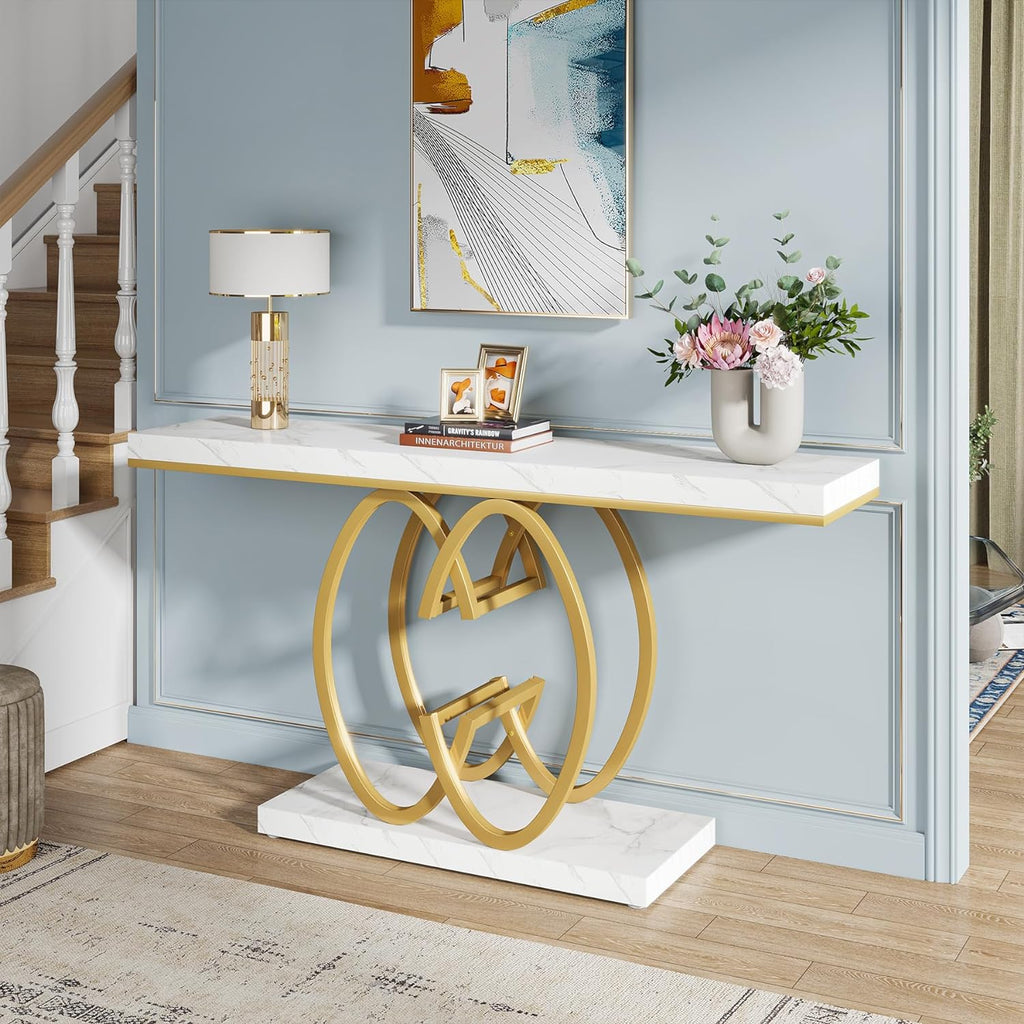 Luxurious 55" Faux Marble Console Table