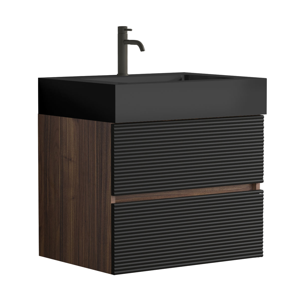 Grace 24-Inch Wall-Mounted Bathroom Vanity with Soft-Close Drawers, Black and Walnut