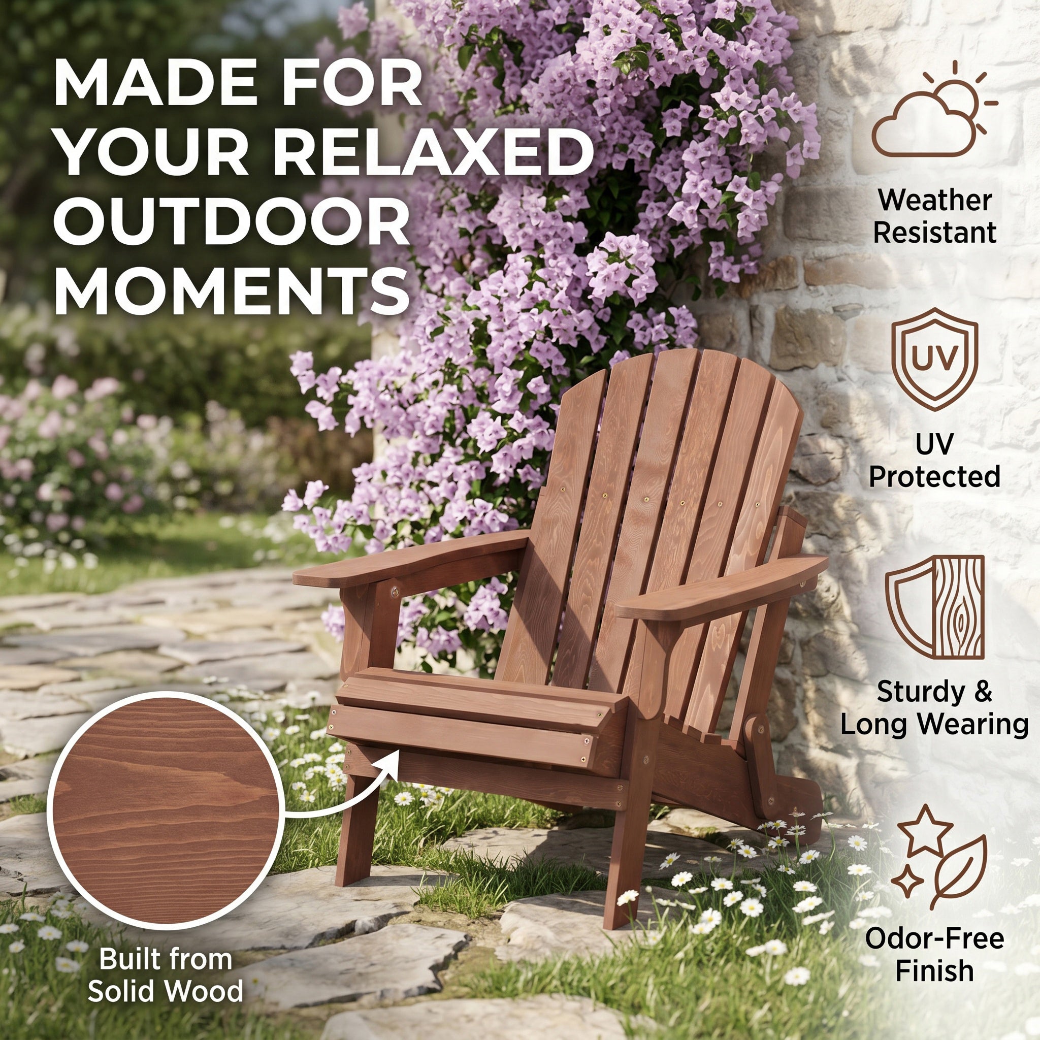 Oversize Wooden Outdoor Folding Adirondack Chair