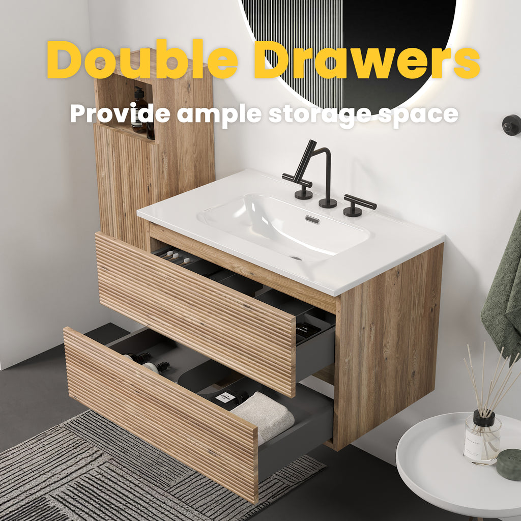 Gloria 30" Wall Mounted Rough Oak Bathroom Vanity