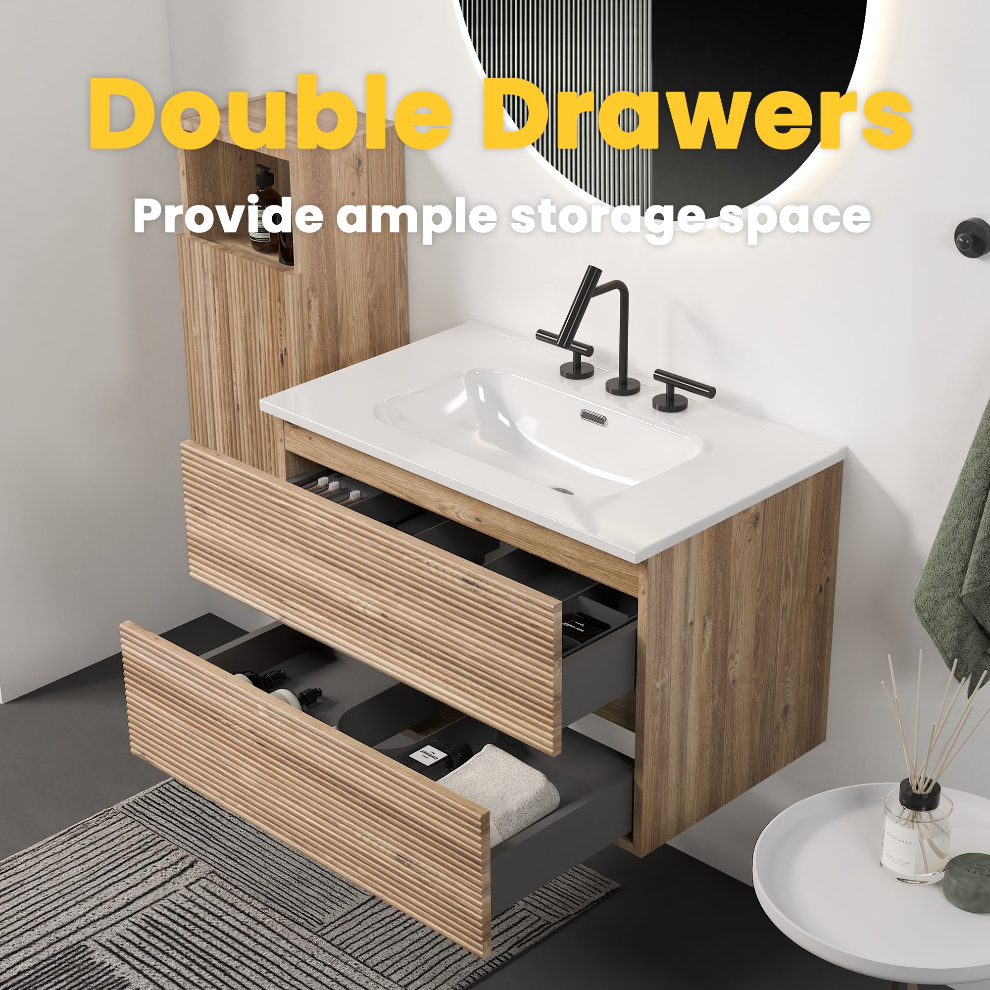 Gloria 30" Wall Mounted Rough Oak Bathroom Vanity
