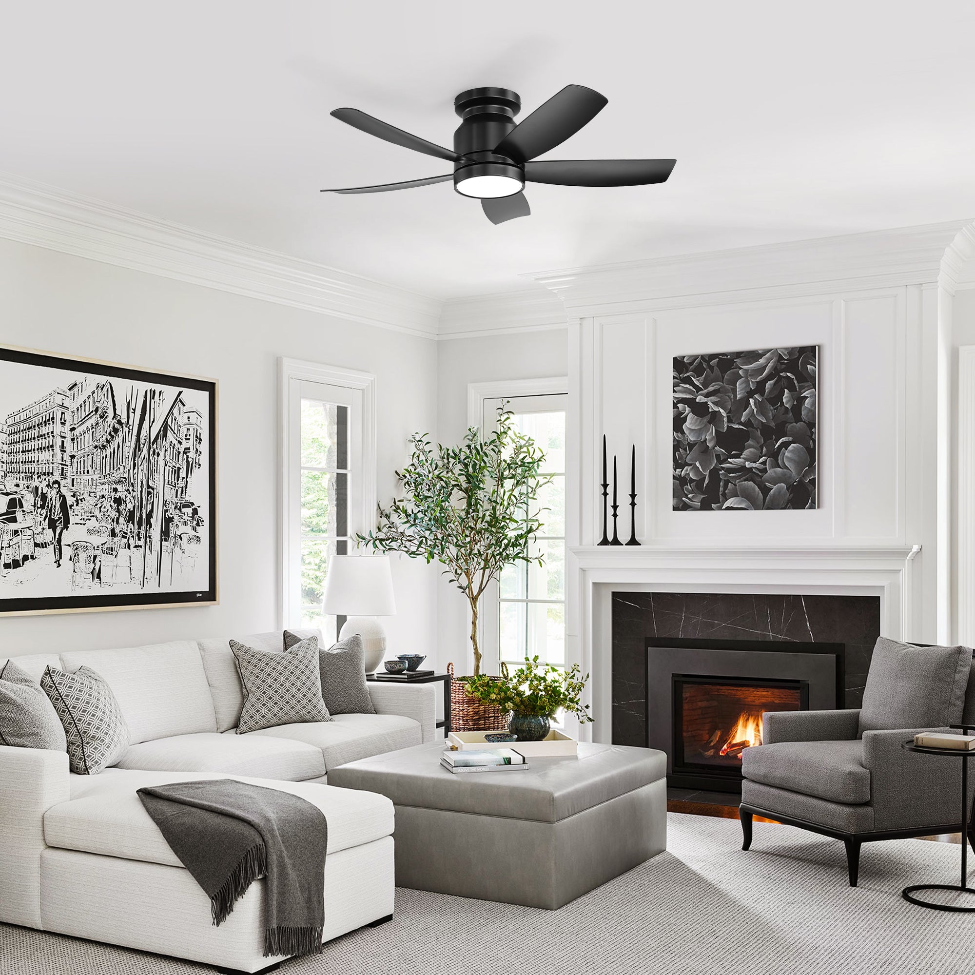 42 Inch Flush Mount Ceiling Fan with LED Light