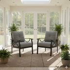 Set of 2 All-Weather Metal Armchairs, Khaki Frame