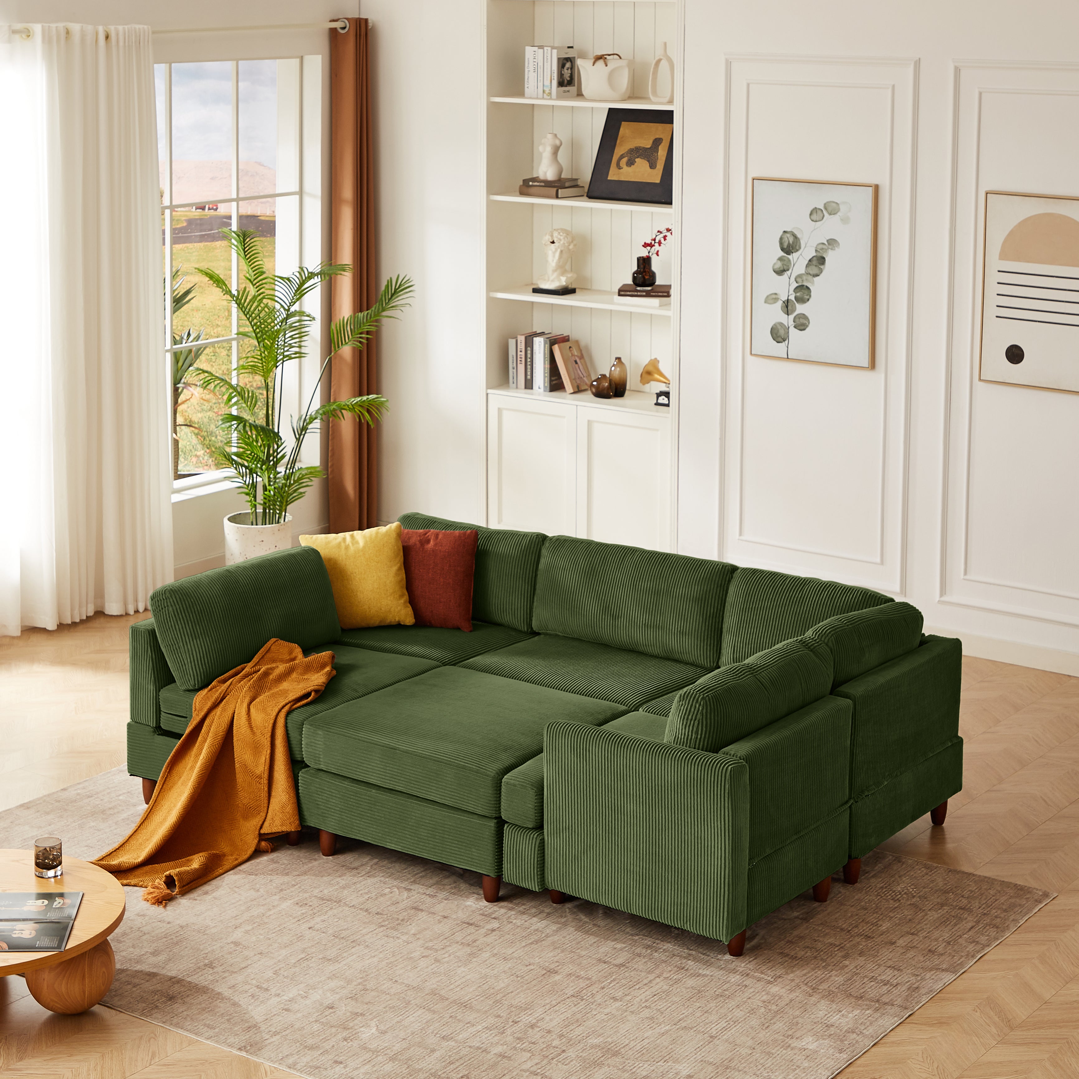 Modern Modular Sectional Sofa - Green Upholstered