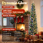 8ft Flocked Pencil Prelit Christmas Tree, Dual-Color