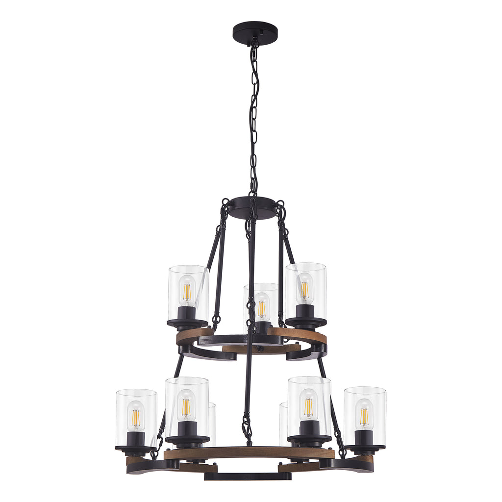 9-Light Vintage Wagon Wheel Chandelier