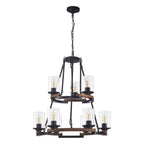 9-Light Vintage Wagon Wheel Chandelier