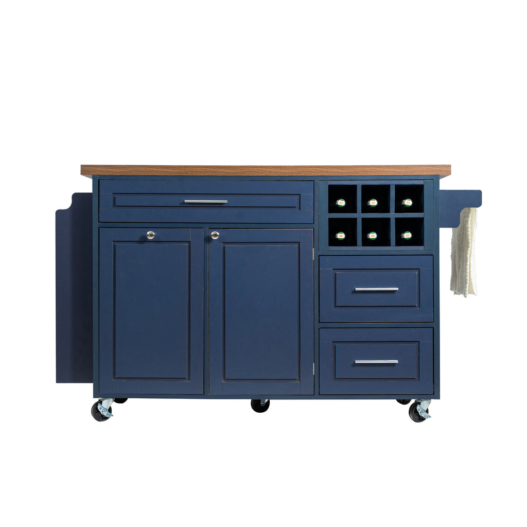 51.54" Rolling Kitchen Island Cart with Drop-Leaf