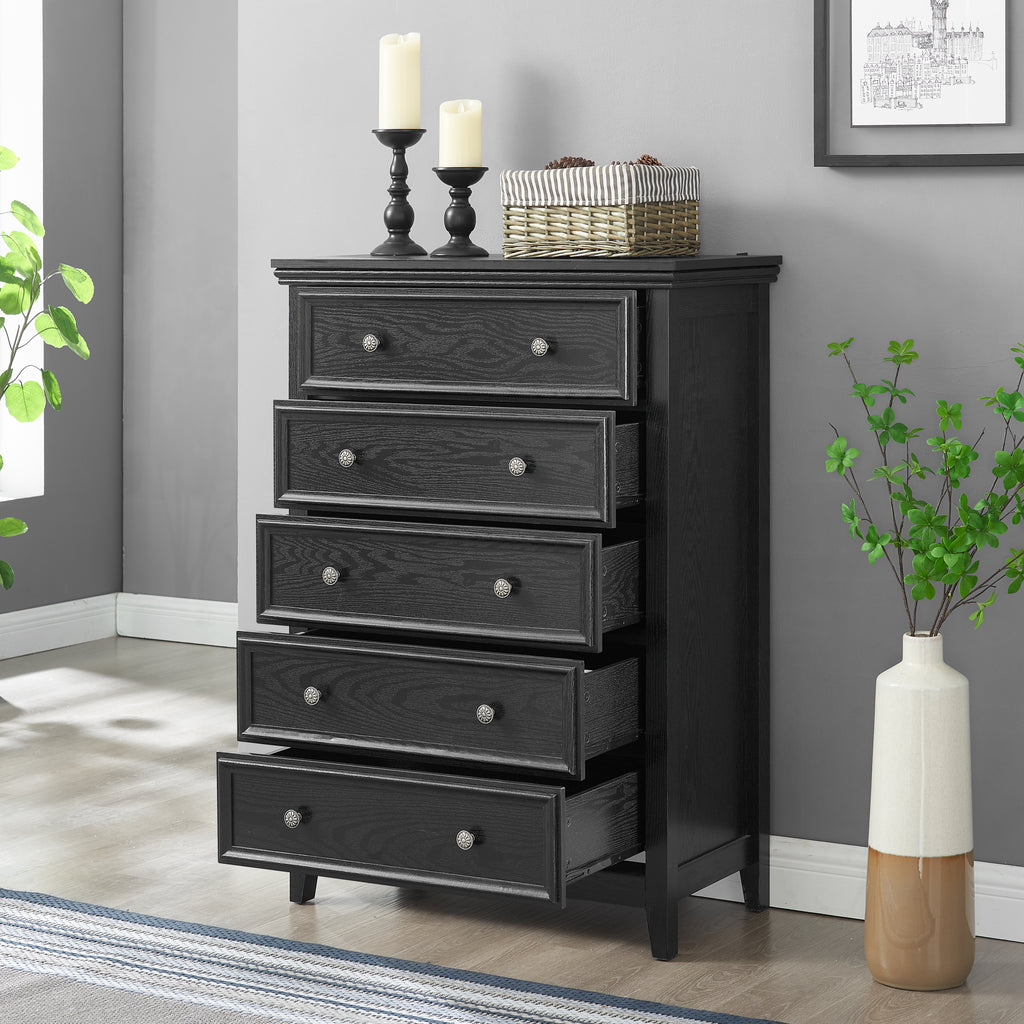 Modern 5-Drawer Dresser with Storage Cabinet