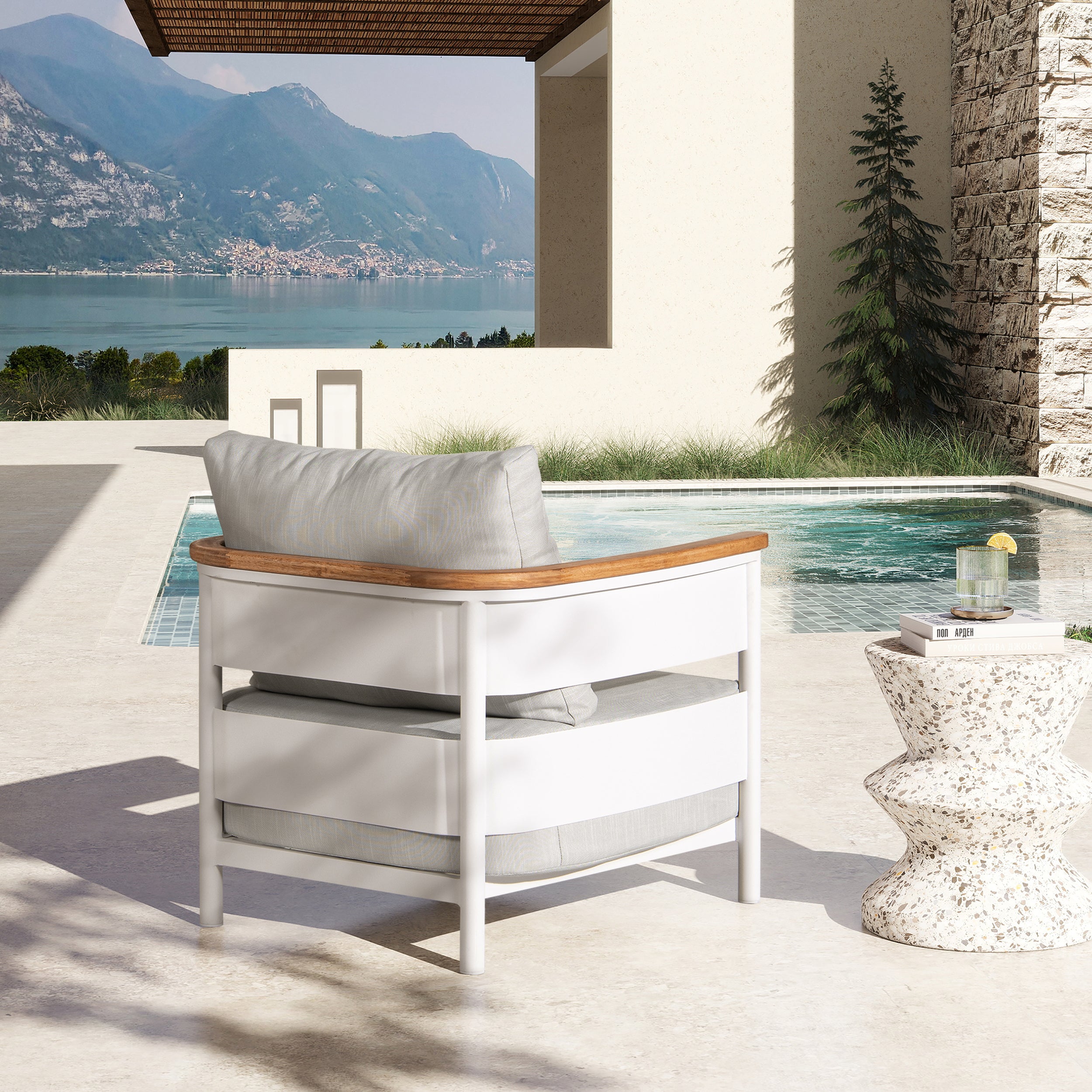 Rhodes 29" Upholstered Teak & Aluminum Patio Arm Chair