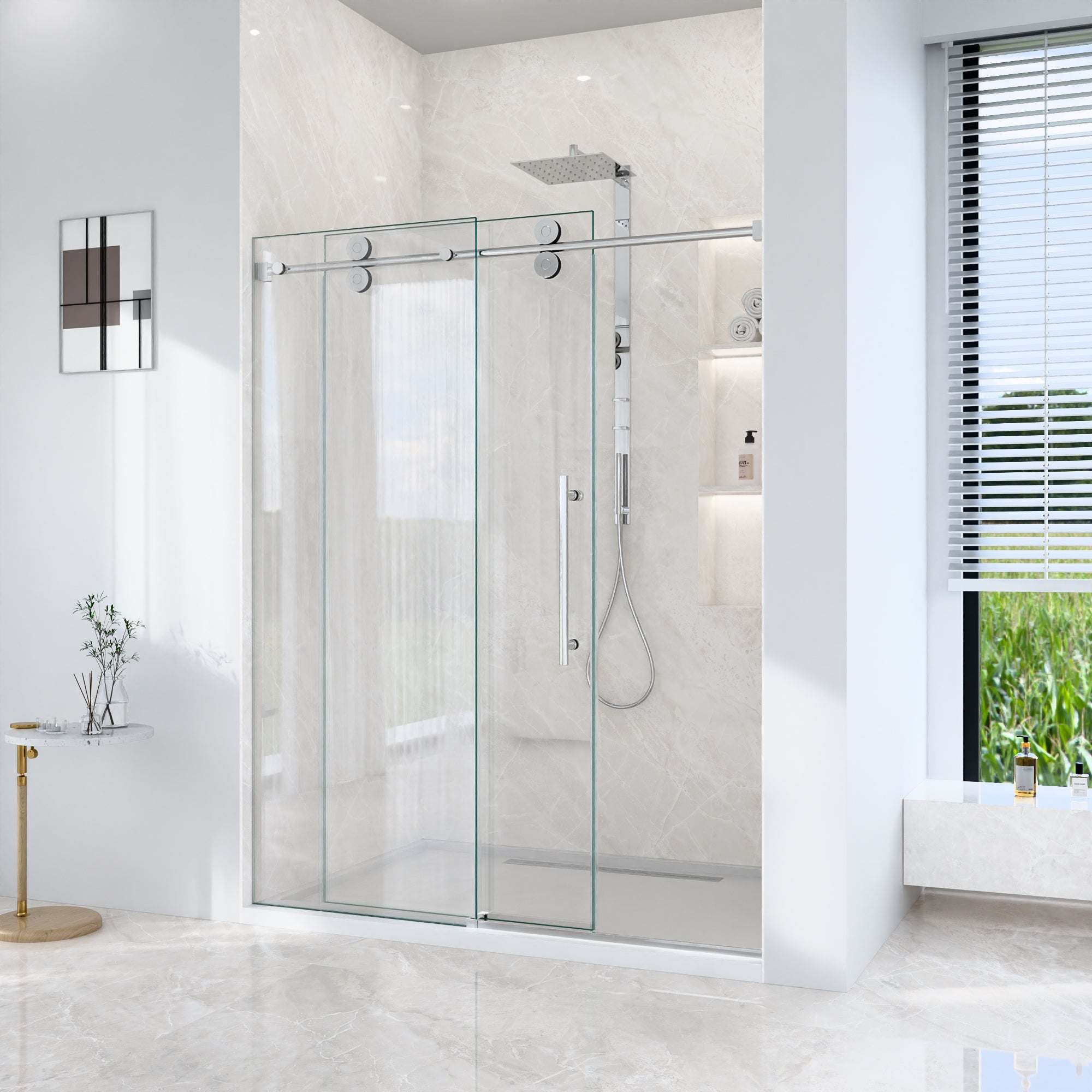 Frameless Single Sliding Shower Door – 5/16" Clear Tempered Glass