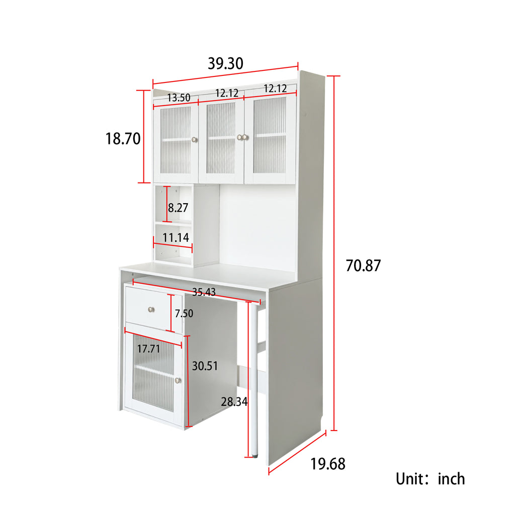 Computer Desk with Glass Door for Home Office