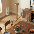 Enigma Four Lights Chandelier With Clear Ribbed Glass - Satin